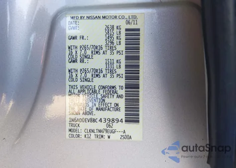 2011 Nissan Frontier Sv из США, поврежденный, VIN 1N6AD0EV8BC439894